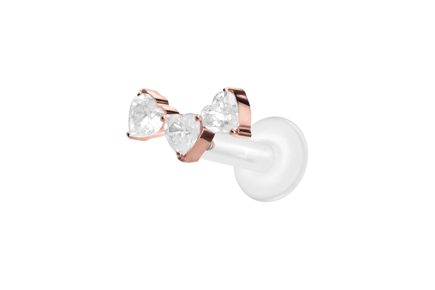 PTFE Labret Piercing mit Innengewinde + Titan-Aufsatz 3 KRISTALLHERZEN